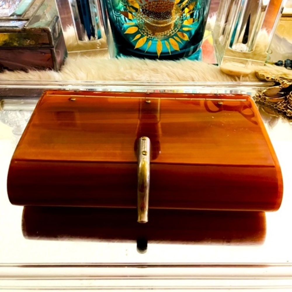 Vintage Butterscotch Bakelite Clutch Purse Signed Florida Handbags